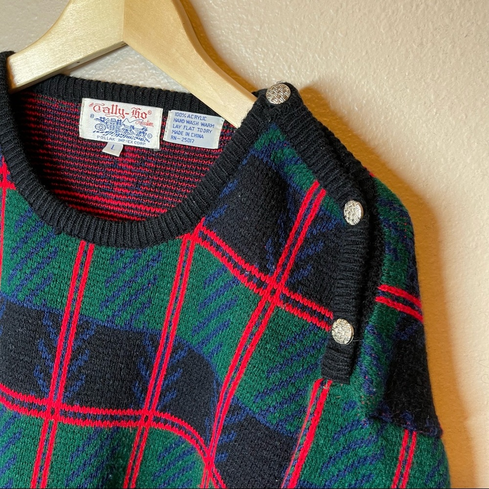 Tally Ho Vintage Christmas Holiday Windowpane Plaid Oversized Sweater - Picture 4 of 6